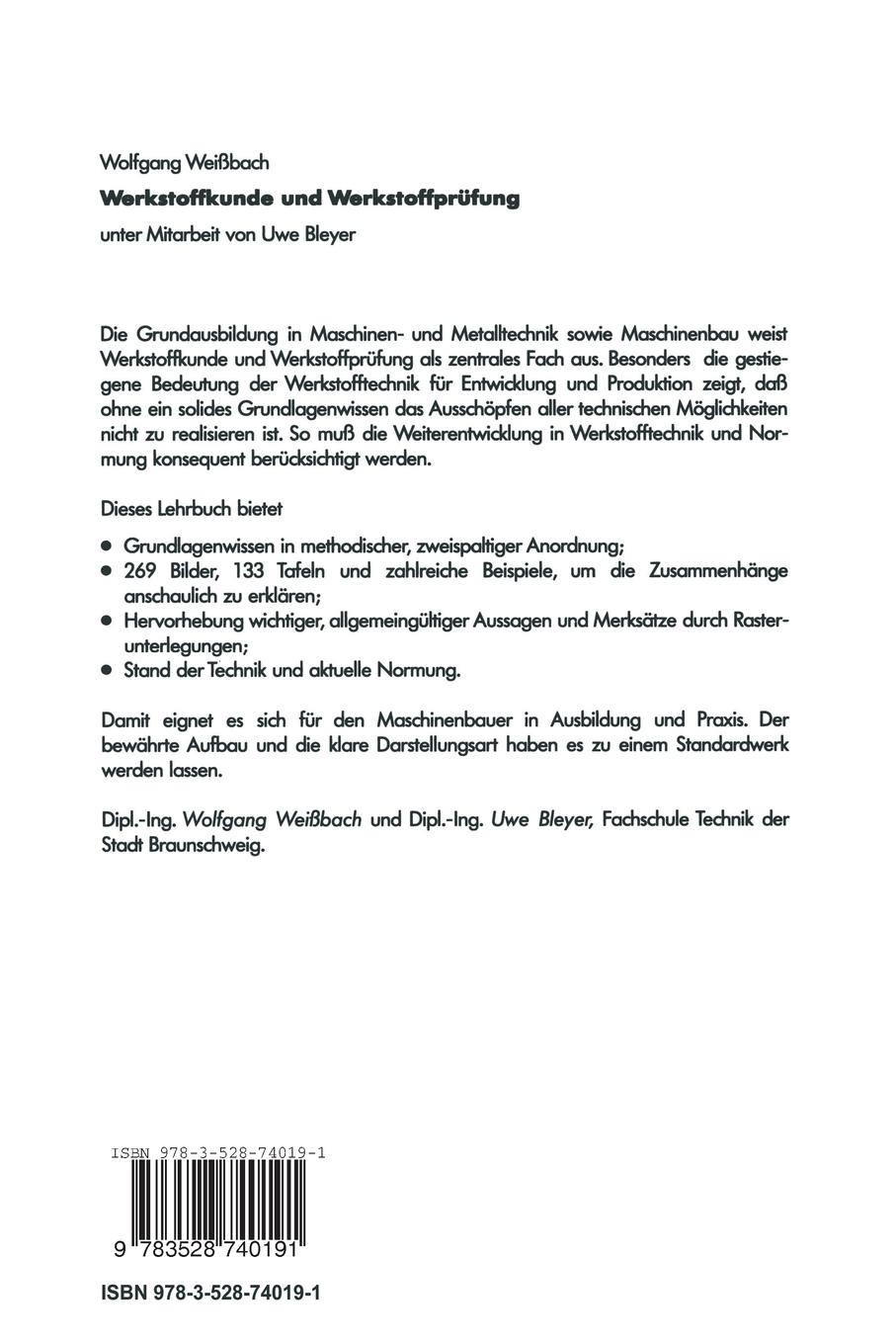 Rückseitencover Werkstoffkunde und Werkstoffprüfung