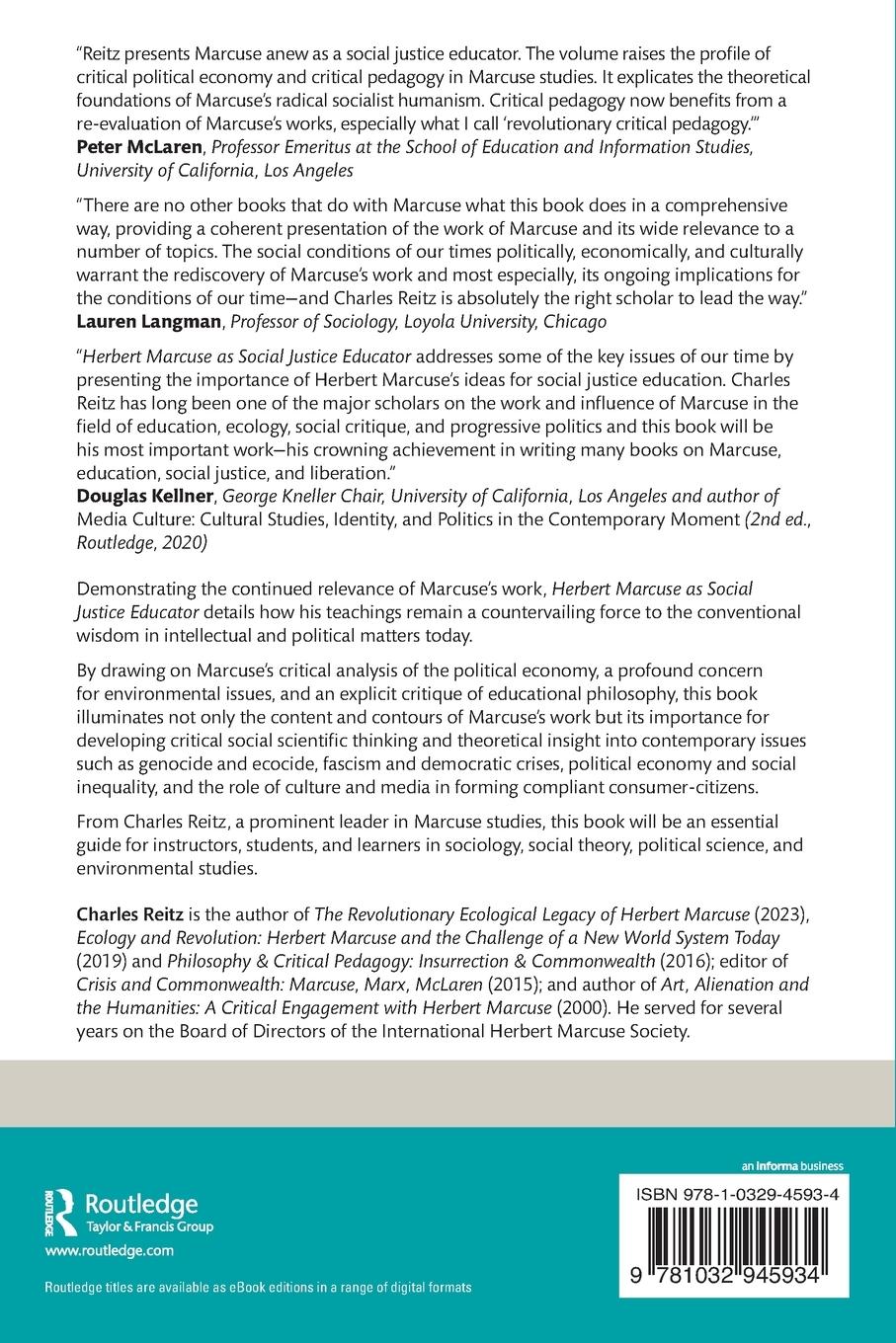 Rückseitencover Herbert Marcuse as Social Justice Educator