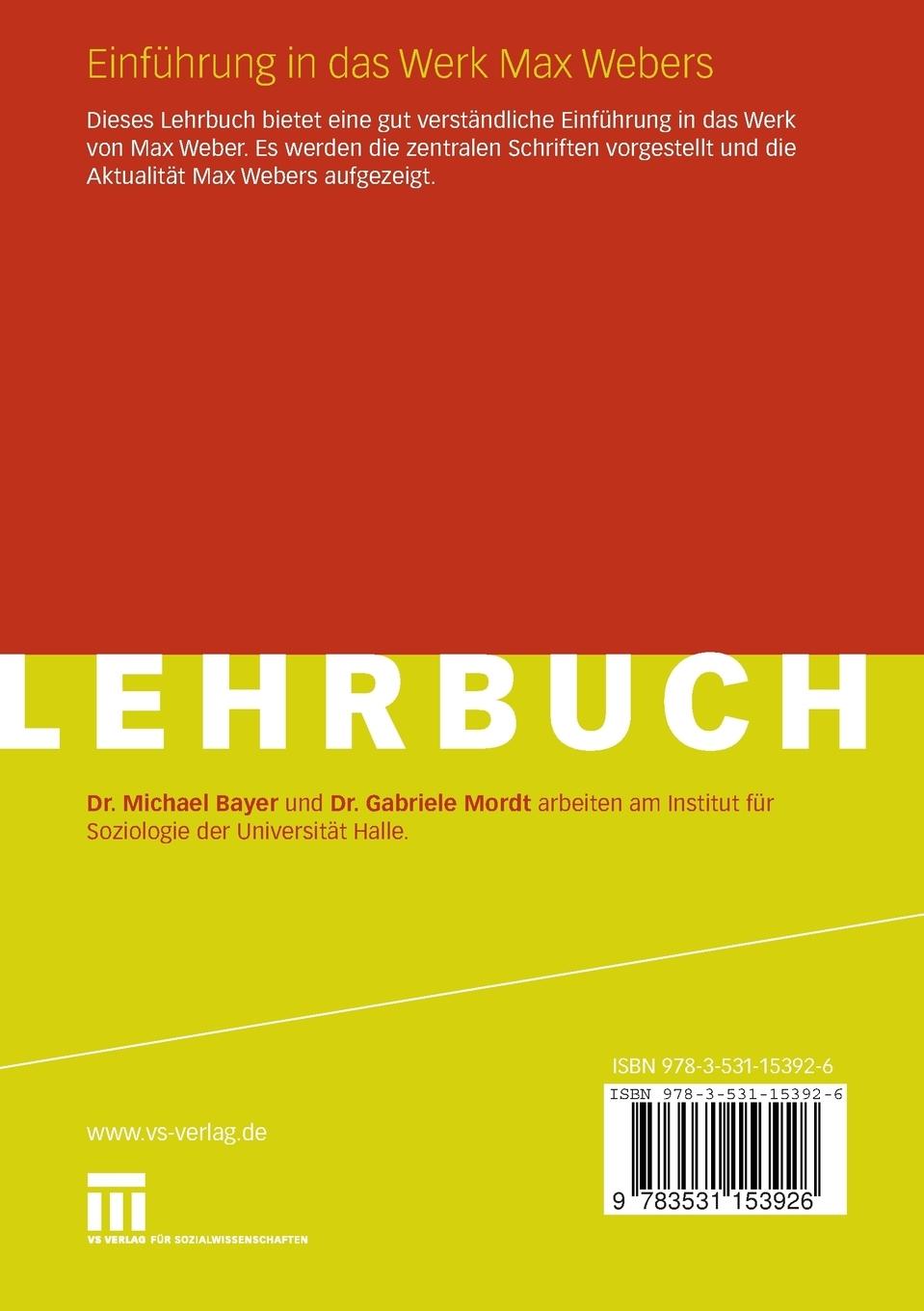 Rückseitencover Einführung in das Werk Max Webers