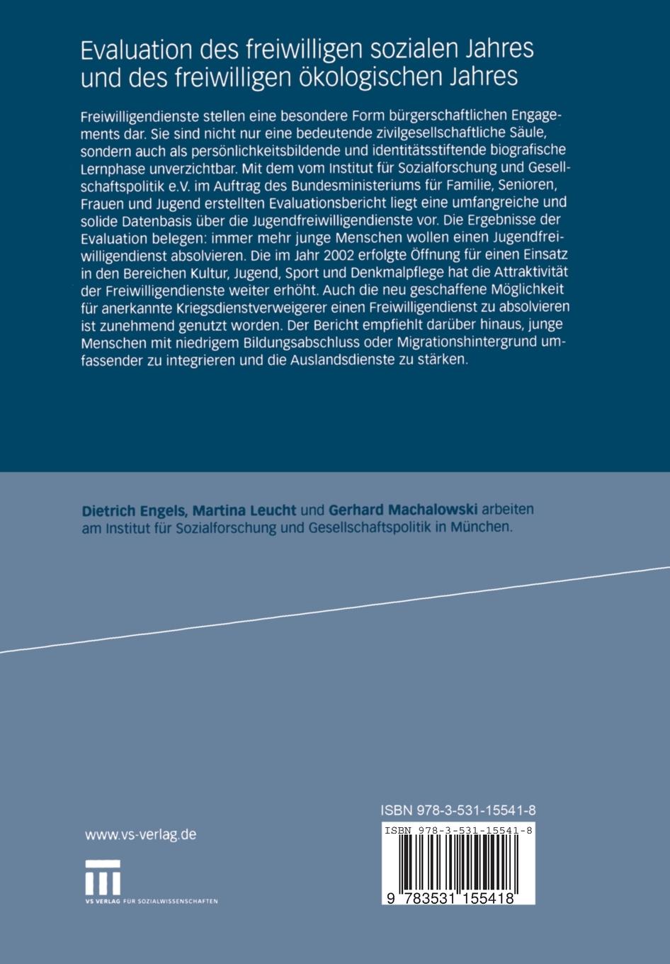 Rückseitencover Evaluation des freiwilligen sozialen Jahres und des freiwilligen ökologischen Jahres