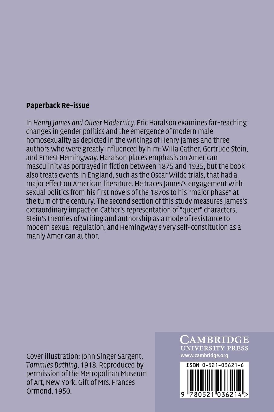 Rückseitencover Henry James and Queer Modernity