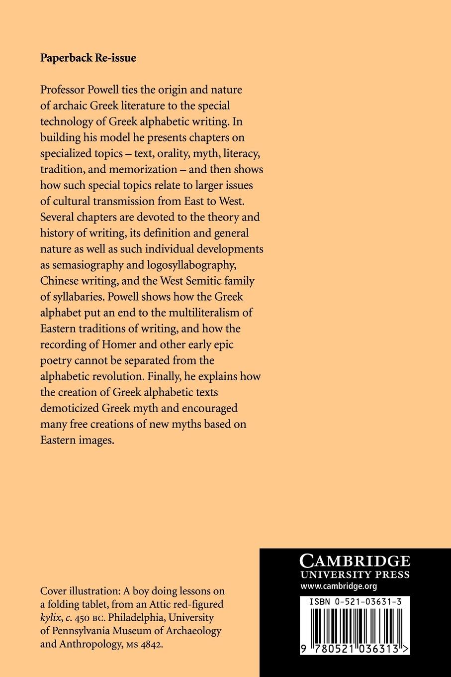 Rückseitencover Writing and the Origins of Greek Literature