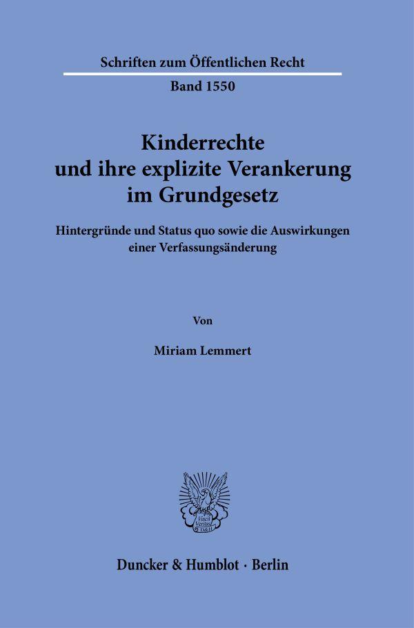 Vorderes Coverbild Kinderrechte und ihre explizite Verankerung im Grundgesetz