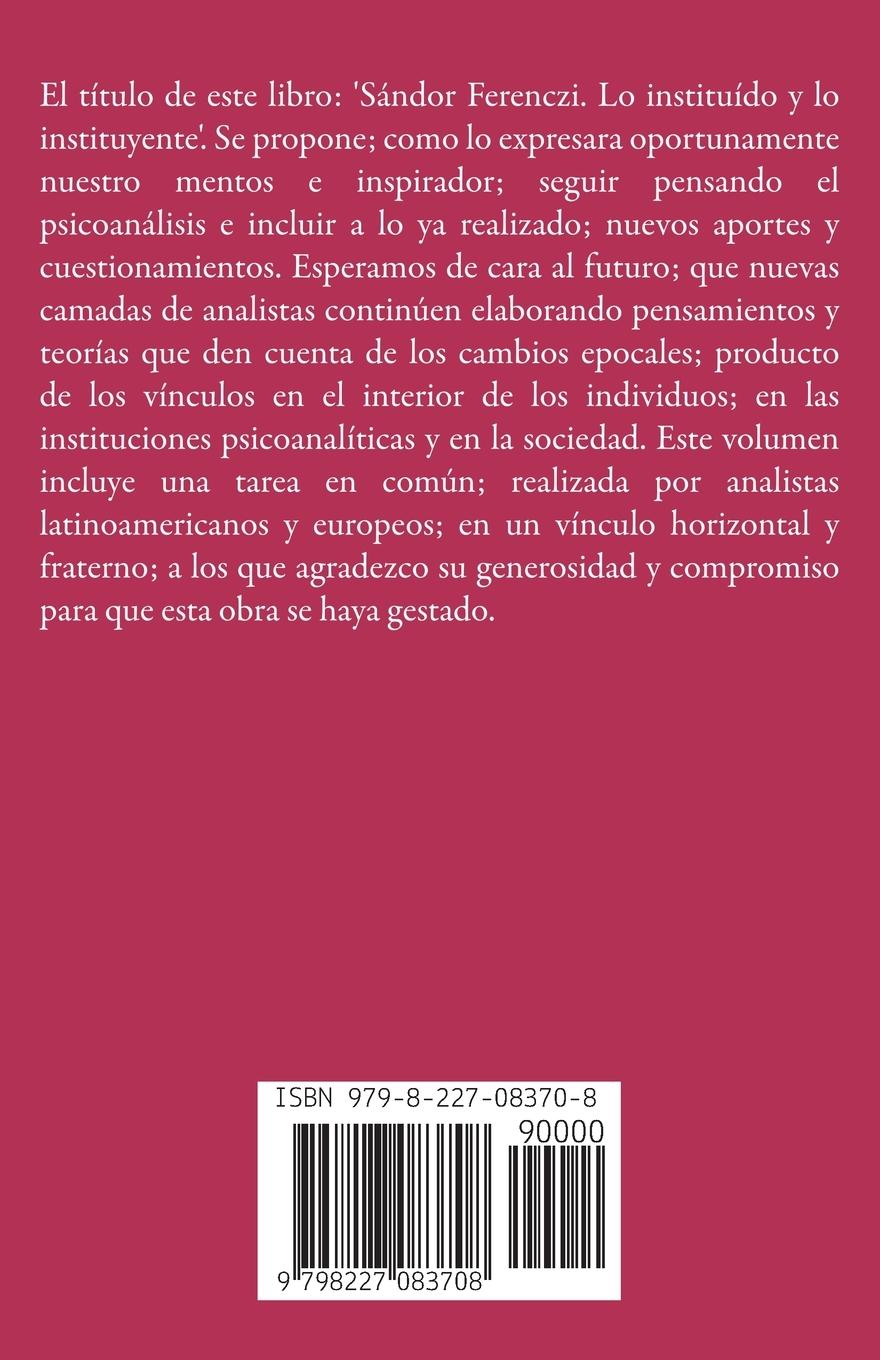 Rückseitencover Sándor Ferenczi. Lo instituído y lo instituyente