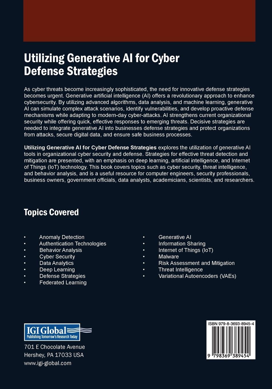 Rückseitencover Utilizing Generative AI for Cyber Defense Strategies