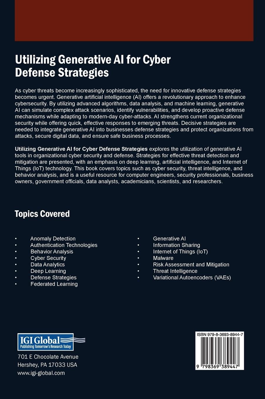 Rückseitencover Utilizing Generative AI for Cyber Defense Strategies