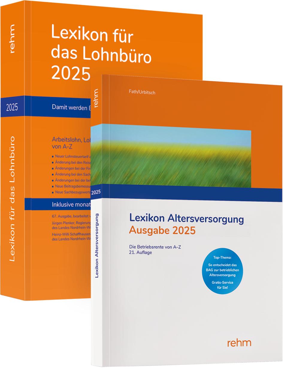 Vorderes Coverbild Buchpaket Lexikon für das Lohnbüro und Lexikon Altersversorgung 2025
