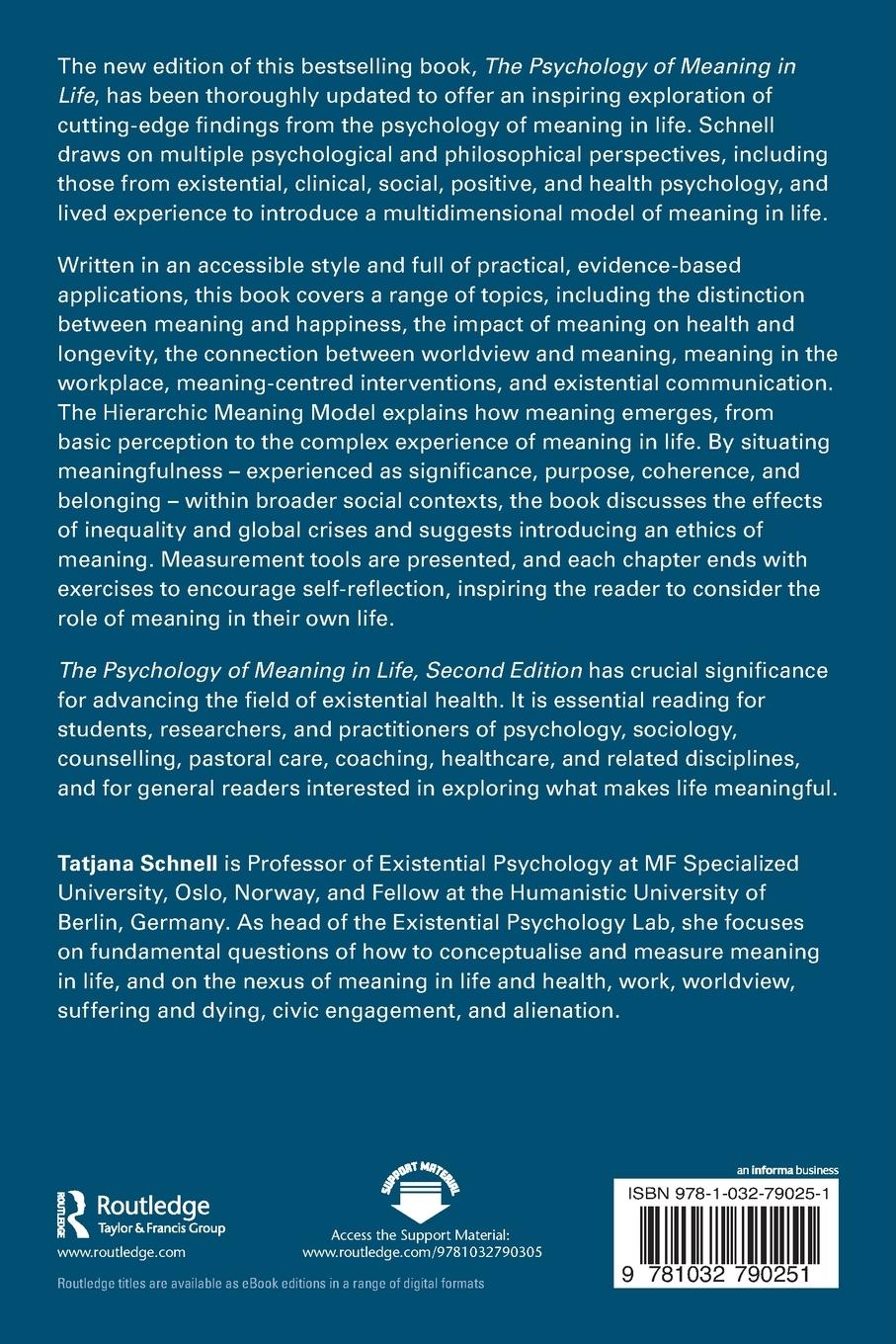 Rückseitencover The Psychology of Meaning in Life
