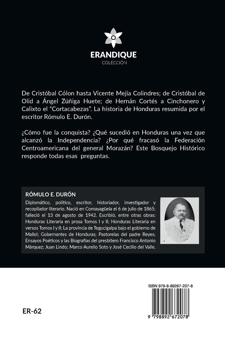 Rückseitencover Bosquejo Histórico de Honduras