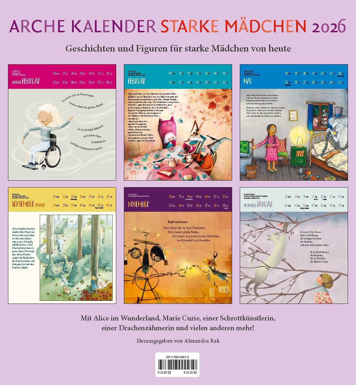 Rückseitencover Arche Kalender Starke Mädchen 2026