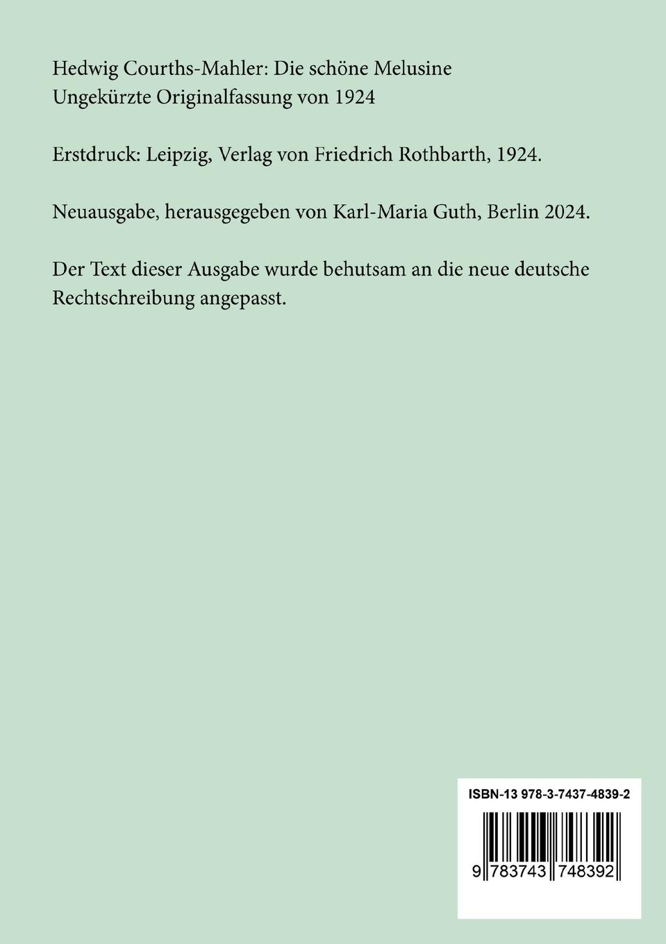 Rückseitencover Die schöne Melusine