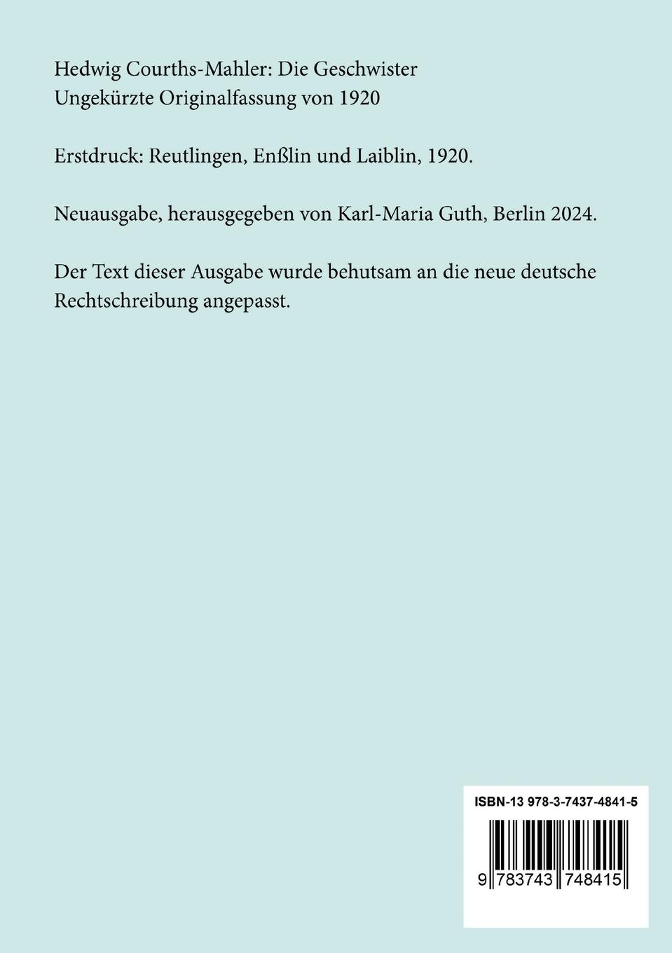 Rückseitencover Die Geschwister