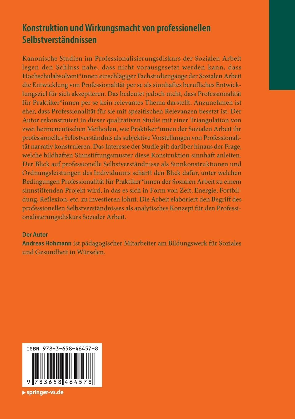 Rückseitencover Konstruktion und Wirkungsmacht von professionellen Selbstverständnissen