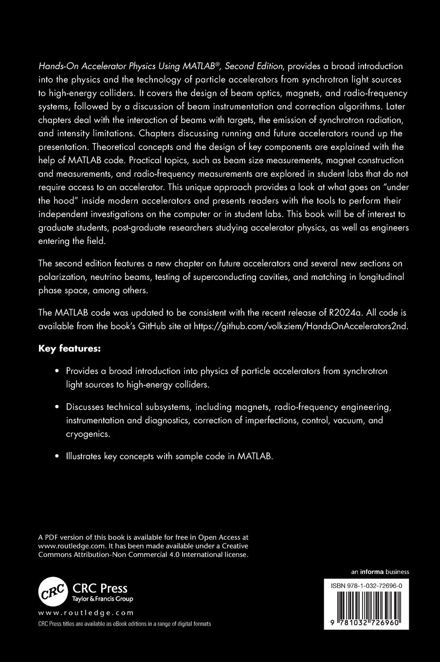 Rückseitencover Hands-On Accelerator Physics Using MATLAB®