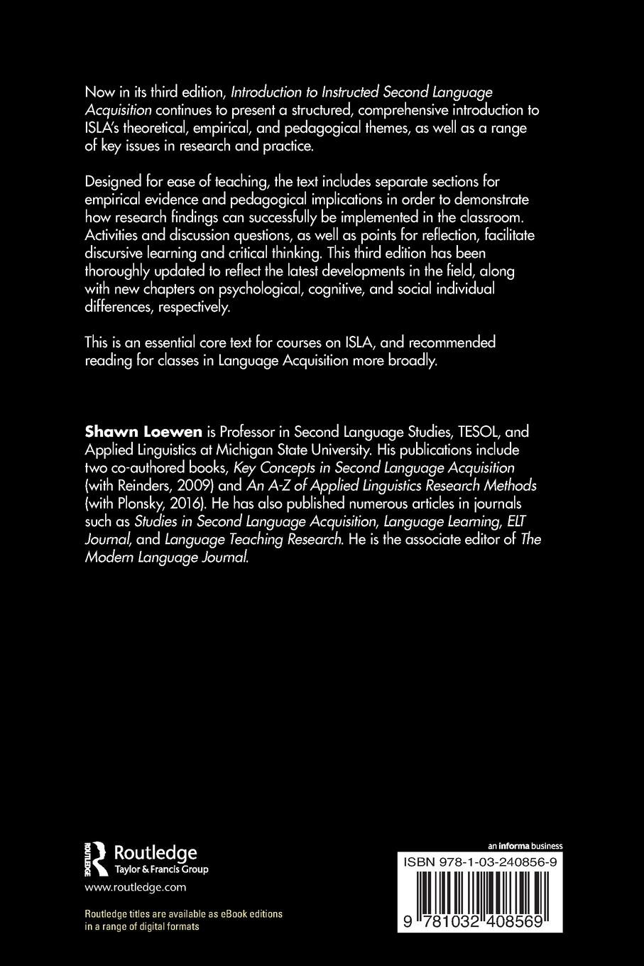 Rückseitencover Introduction to Instructed Second Language Acquisition