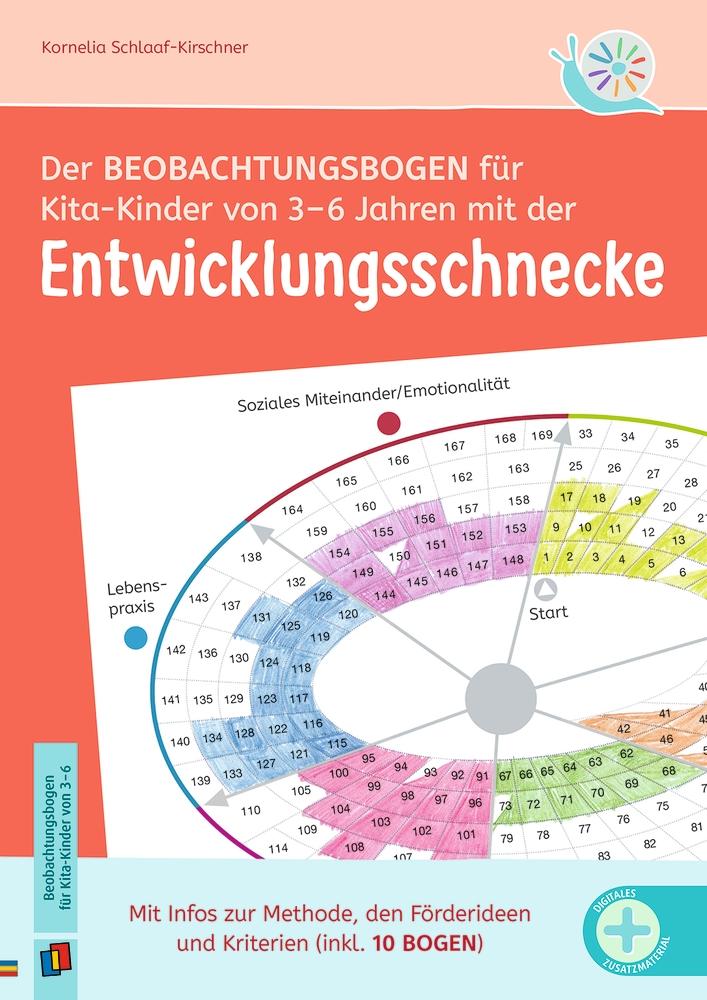 Vorderes Coverbild Der Beobachtungsbogen für Kita-Kinder von 3-6 Jahren mit der Entwicklungsschnecke