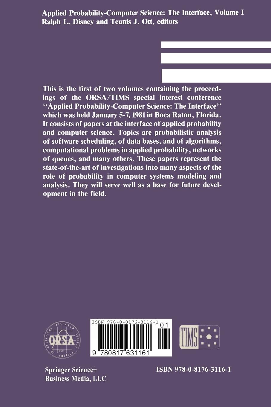 Rückseitencover Applied Probability-Computer Science: The Interface Volume 1