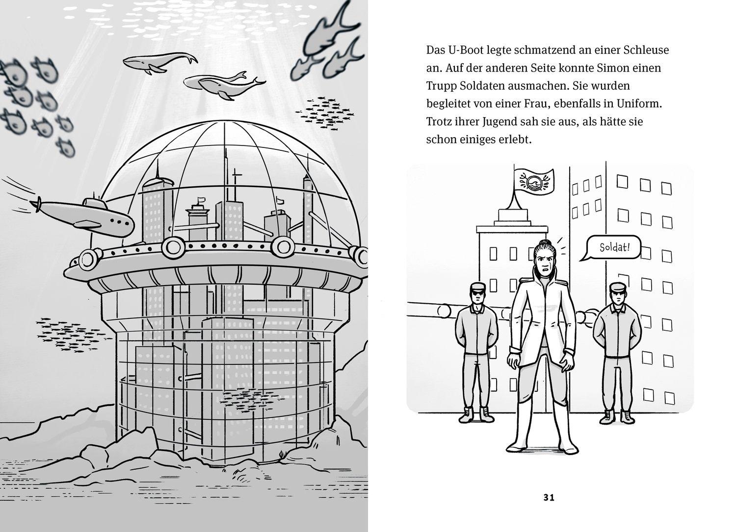 Beispielinhalt (Bild) Animox als Comic-Roman 3. Die Stadt der Haie