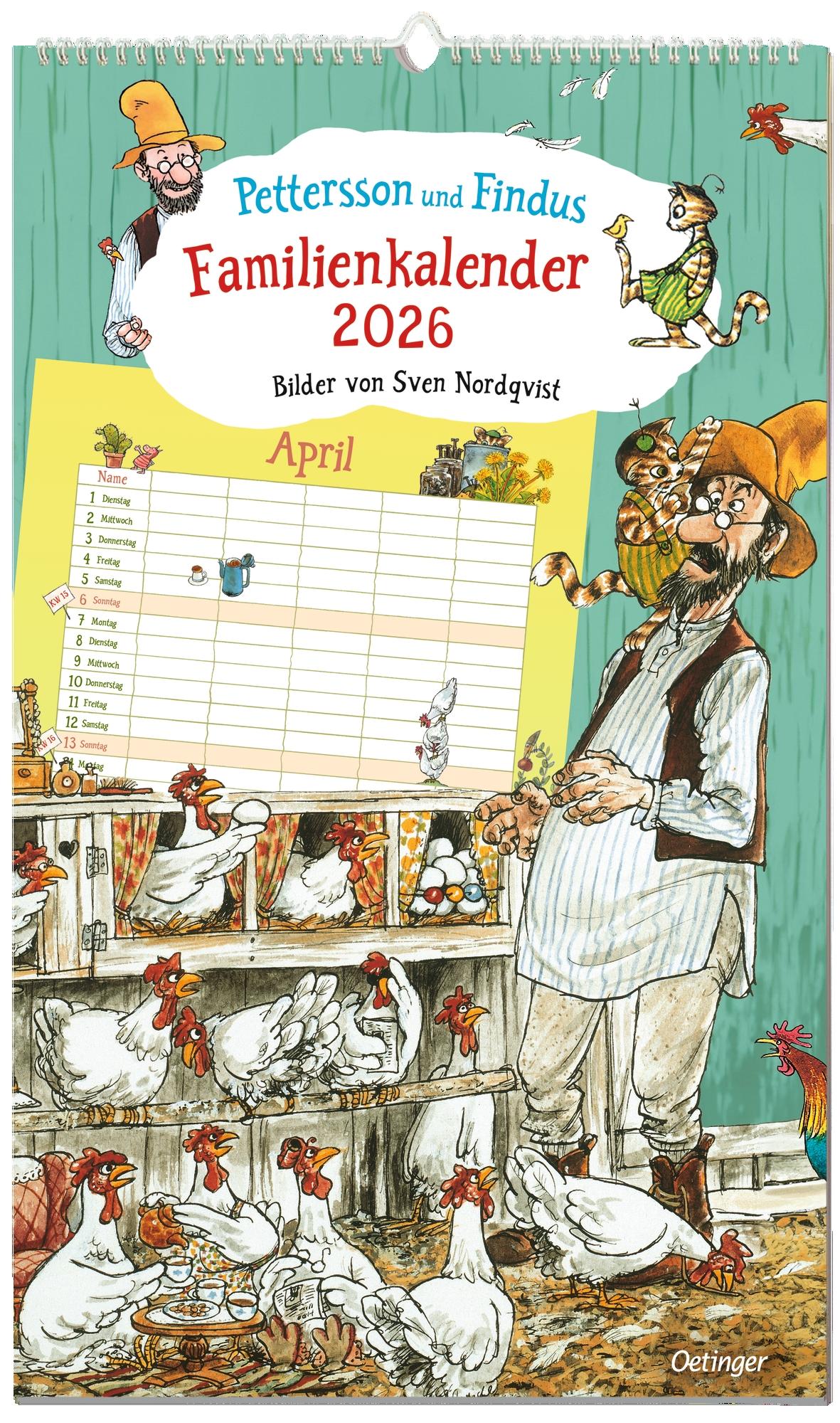 Vorderes Coverbild Pettersson und Findus. Familienkalender 2026