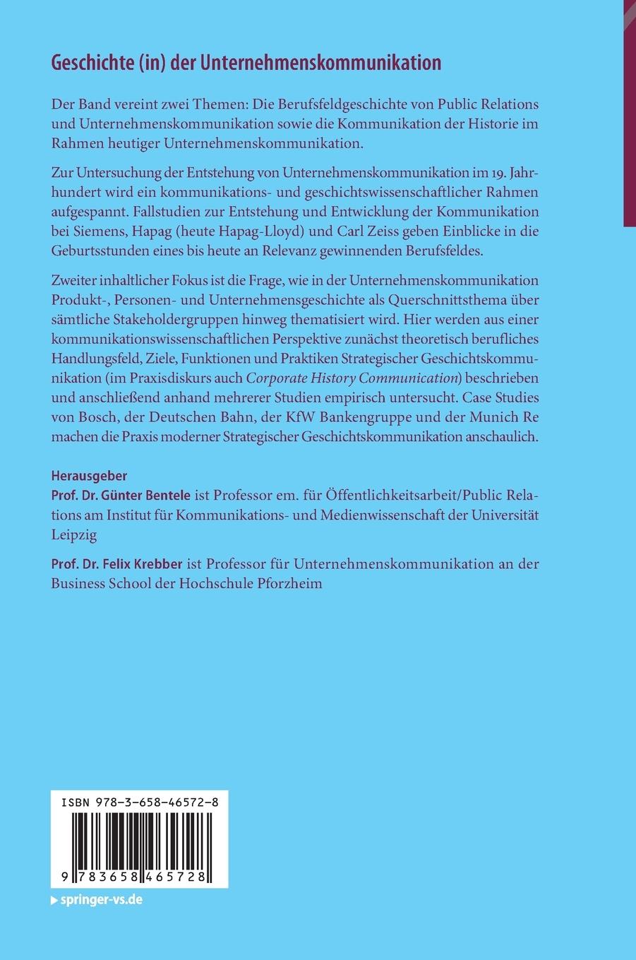 Rückseitencover Geschichte (in) der Unternehmenskommunikation