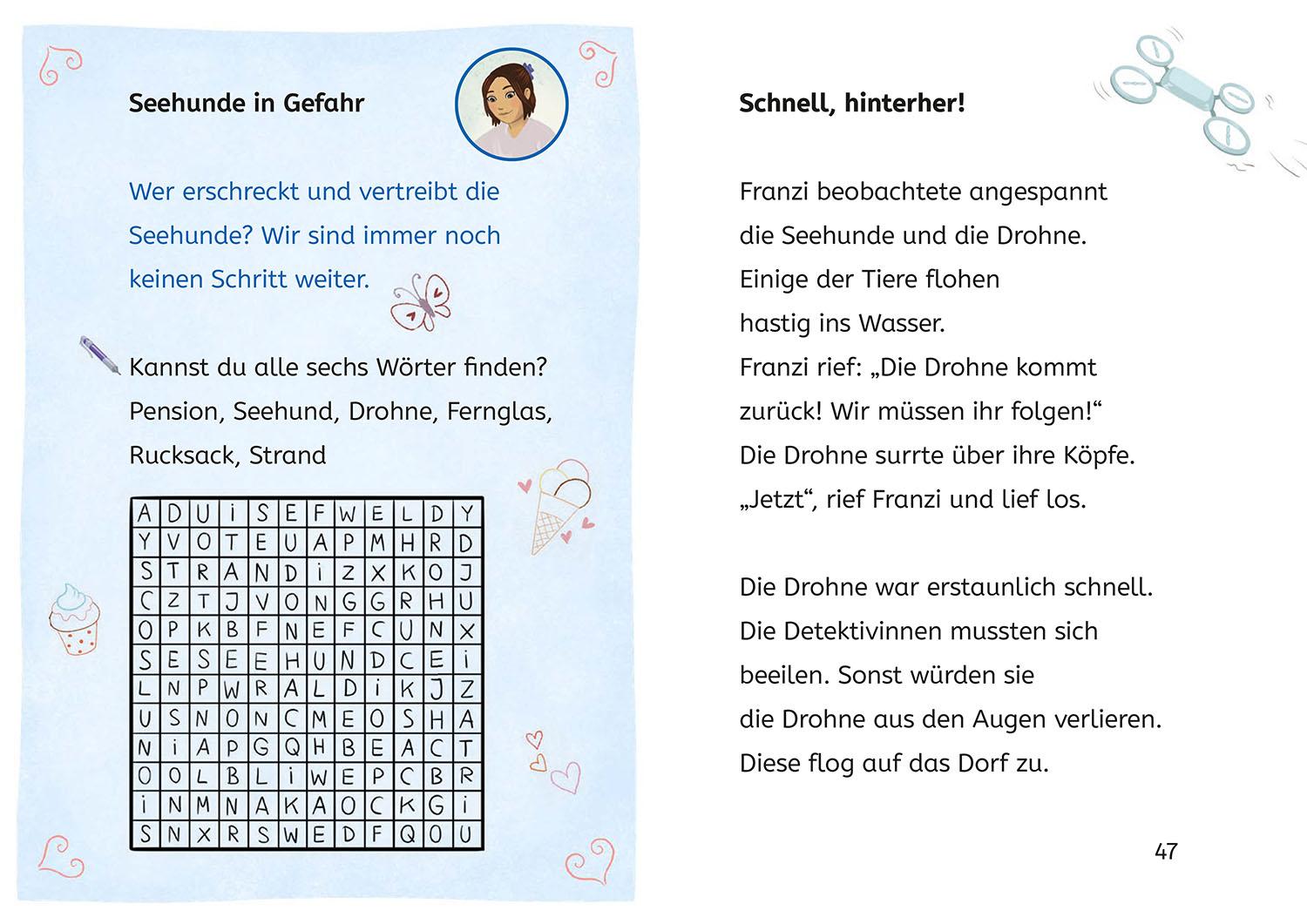 Beispielinhalt (Bild) Die drei !!!, Bücherhelden 2. Klasse, Seehund ahoi!