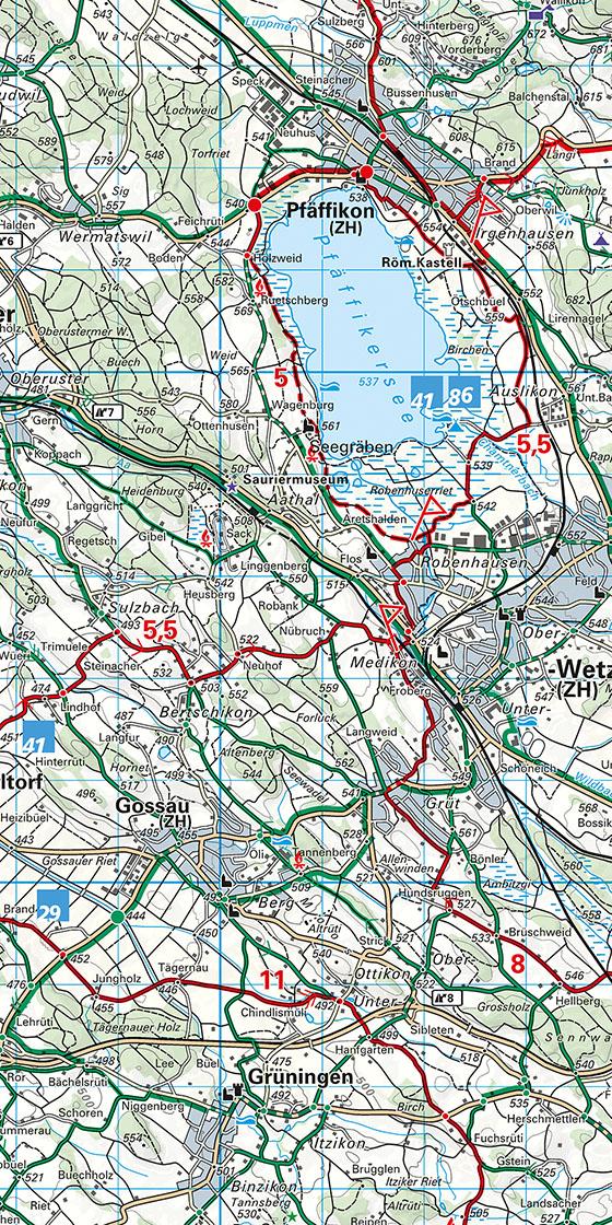 Beispielinhalt (Bild) KuF Schweiz Radkarte 06 Zürich 1 : 60 000