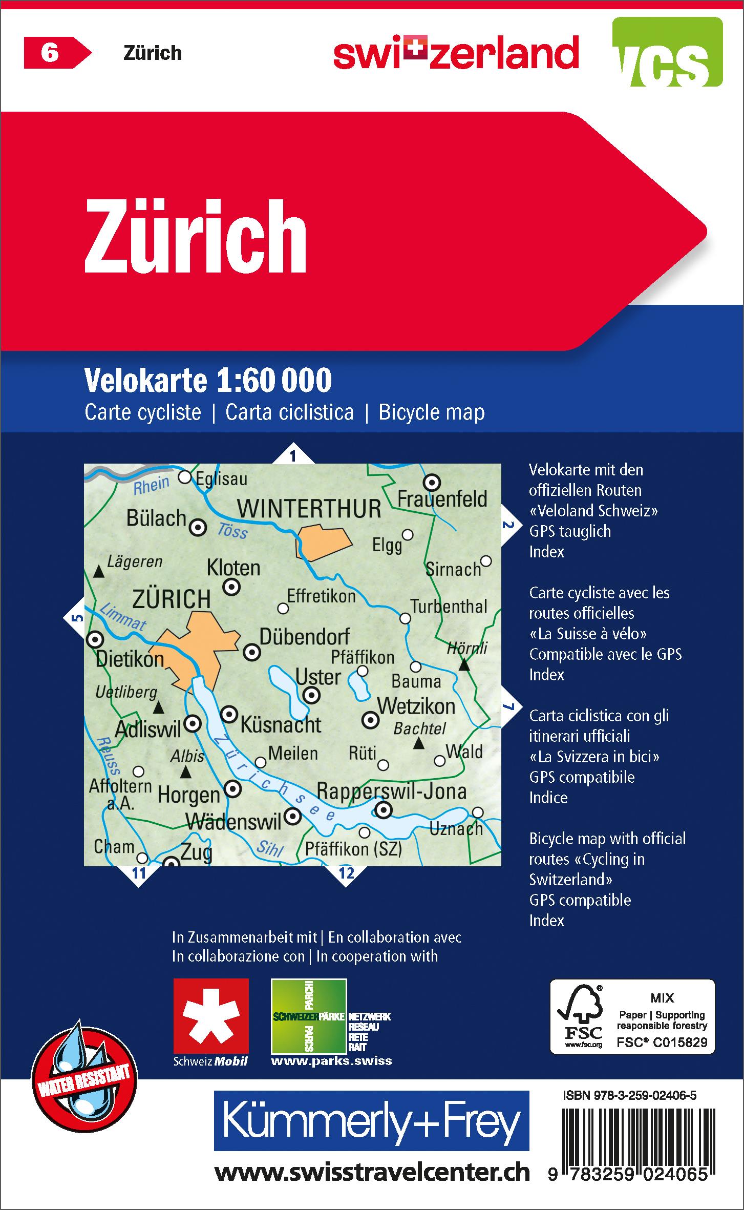 Rückseitencover KuF Schweiz Radkarte 06 Zürich 1 : 60 000
