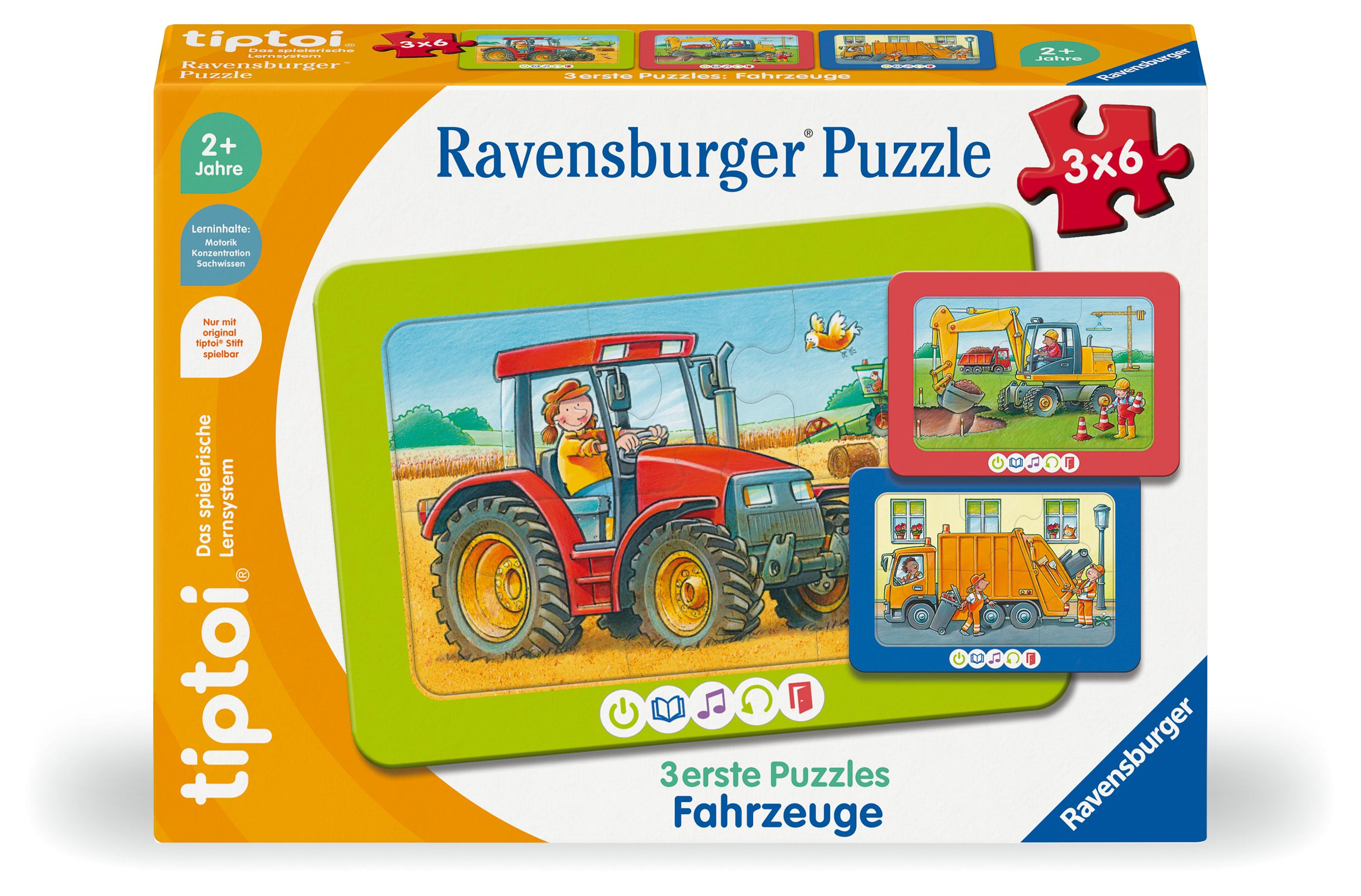Vorderes Coverbild tiptoi® 3 erste Puzzles: Fahrzeuge - 3x6 Teile