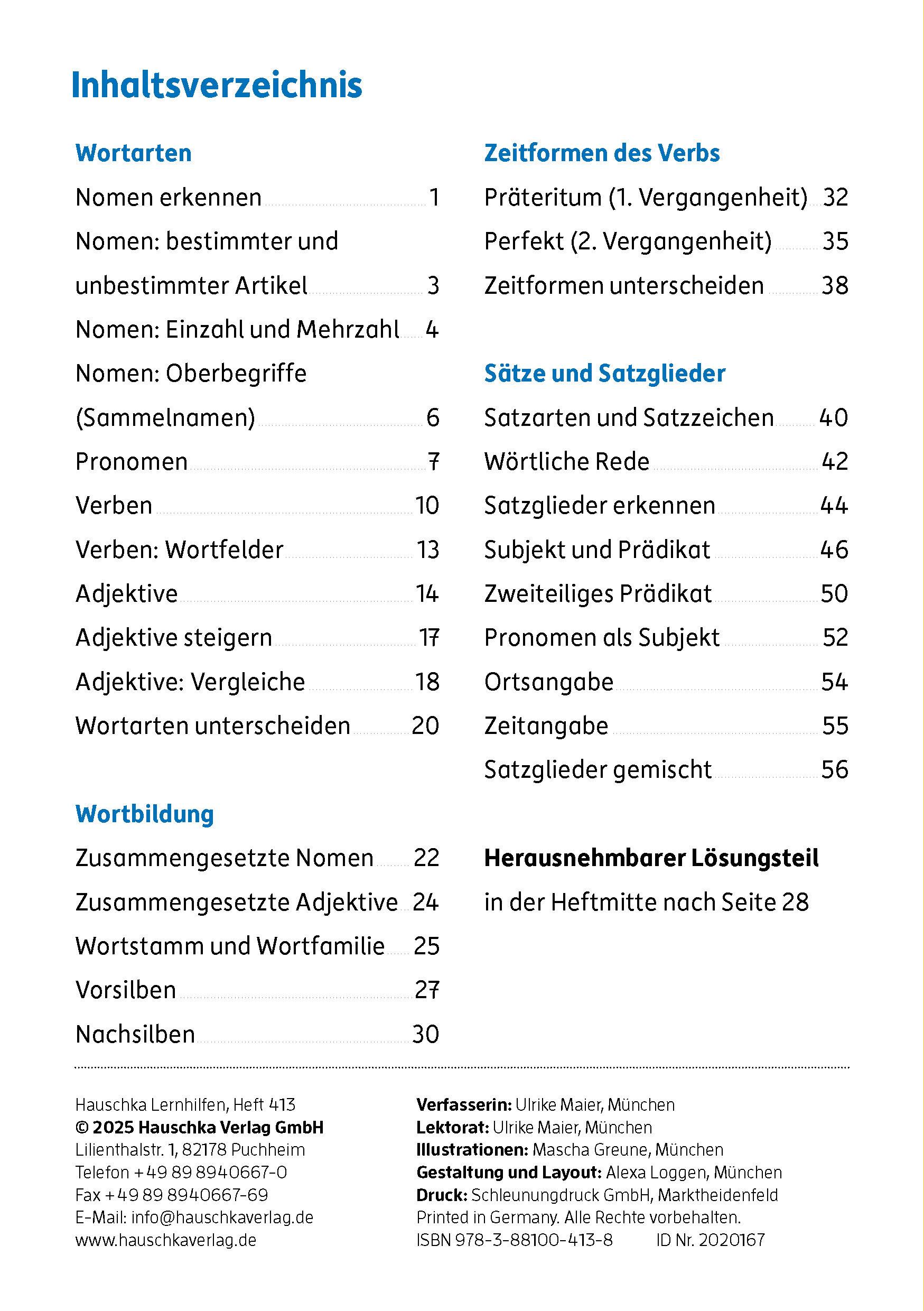 Beispielinhalt (Bild) Mein Übungsheft Grammatik 3. Klasse