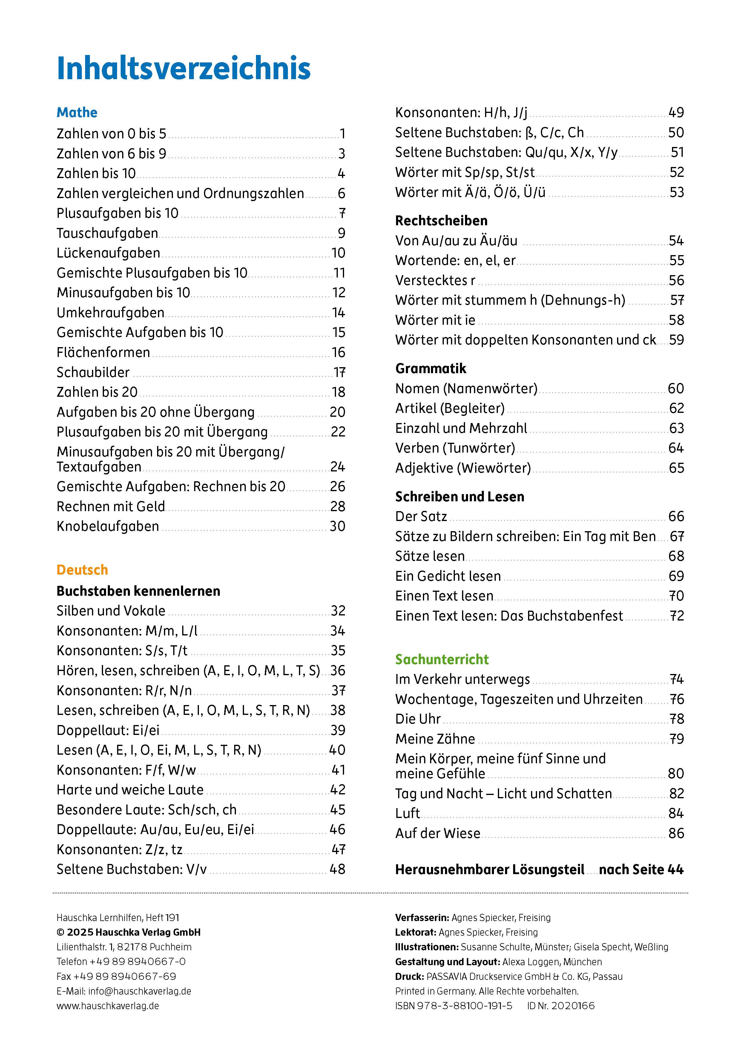 Beispielinhalt (Bild) Erfolgreich durch die 1. Klasse - Mathe, Deutsch, Sachunterricht