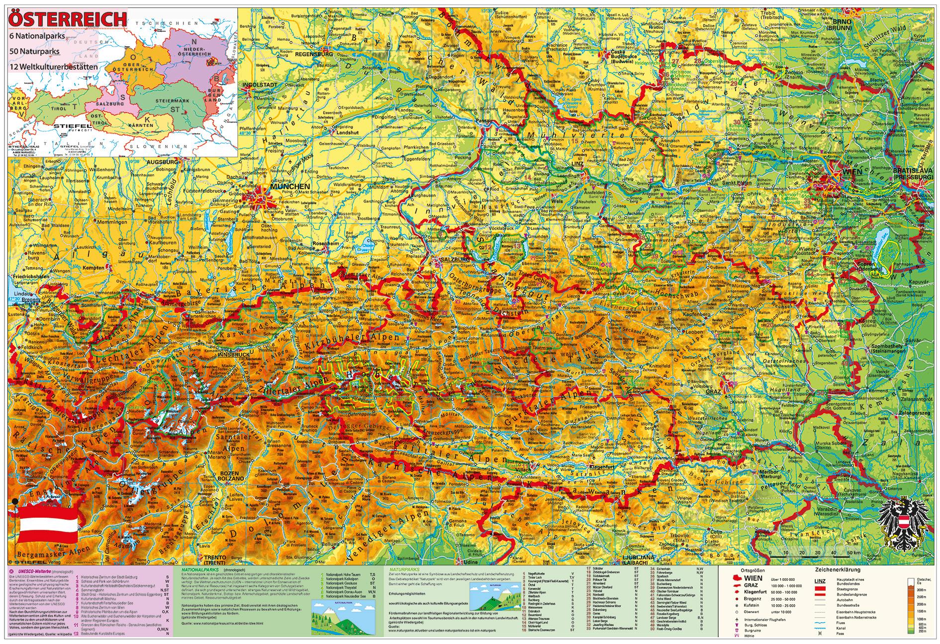 Vorderes Coverbild Österreich National- u. Naturparks mit UNESCO Welterbestätten.