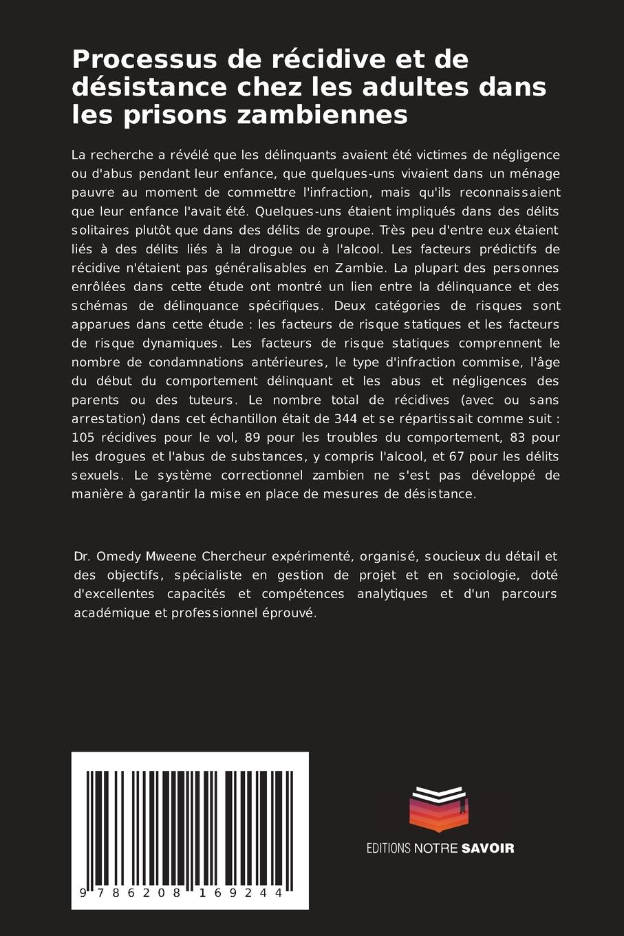 Rückseitencover Processus de récidive et de désistance chez les adultes dans les prisons zambiennes