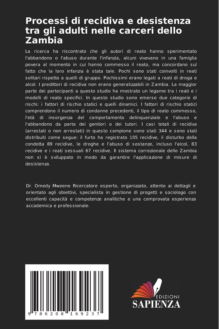 Rückseitencover Processi di recidiva e desistenza tra gli adulti nelle carceri dello Zambia