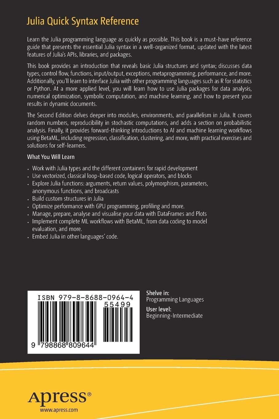 Rückseitencover Julia Quick Syntax Reference