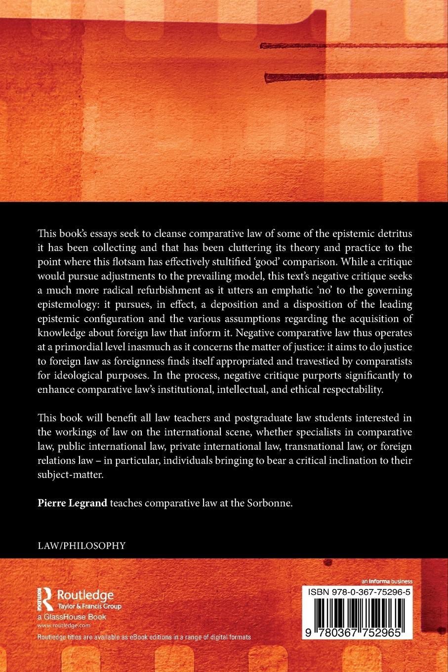 Rückseitencover Comparative Law and the Task of Negative Critique