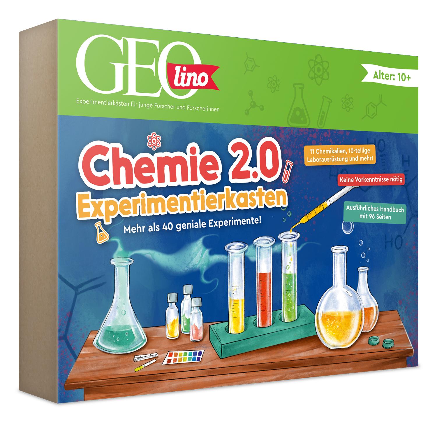 Vorderes Coverbild FRANZIS 67212 - GEOlino Chemie 2.0 Experimentierkasten - Mehr als 40 geniale Experimente! Für Kinder ab 10 Jahren
