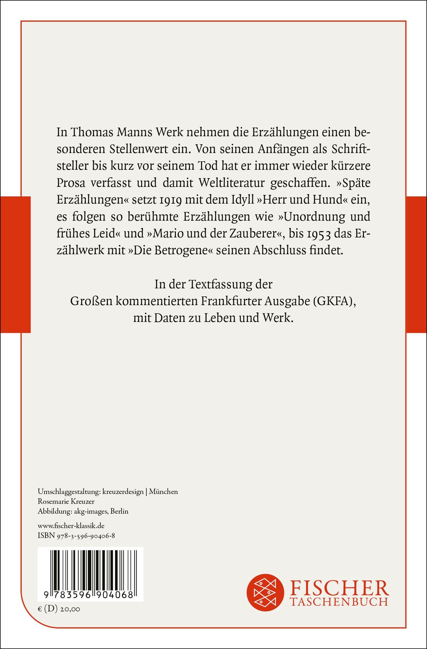 Rückseitencover Späte Erzählungen 1919-1953