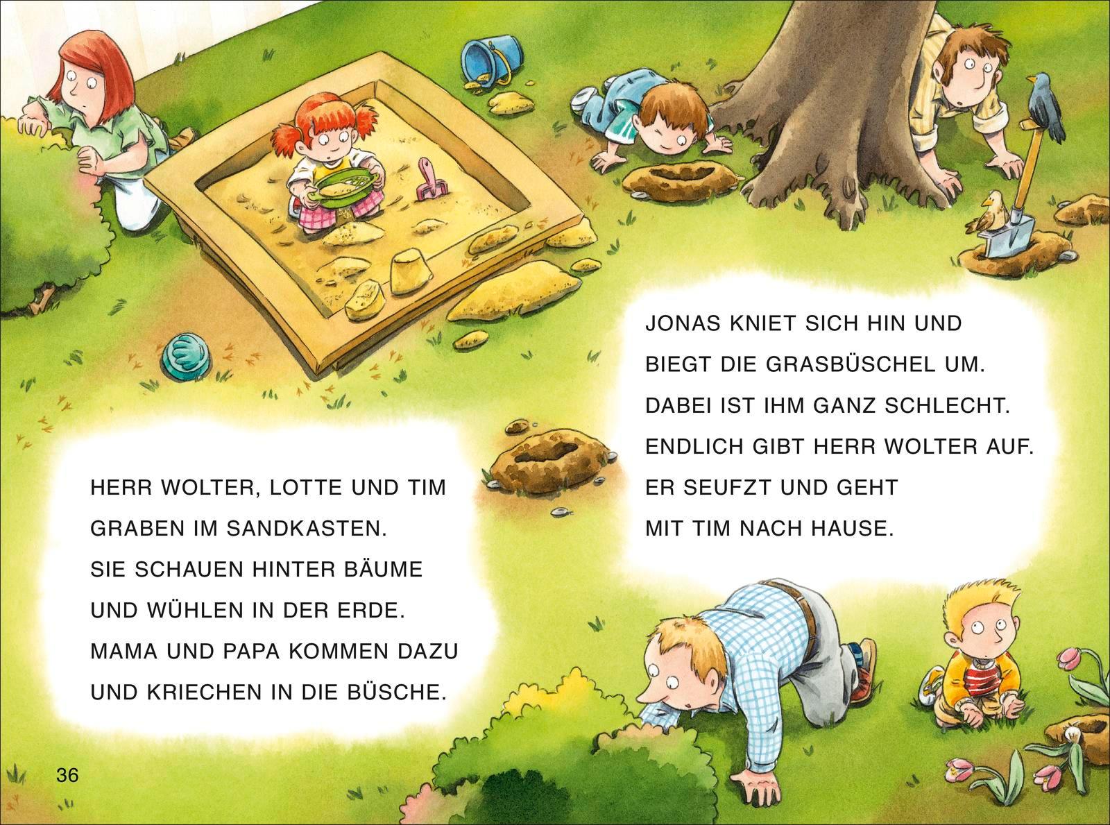 Beispielinhalt (Bild) Duden Leseprofi - GROSSBUCHSTABEN: DAS GEHEIMNIS DER DINOSPUR, Erstes Lesen