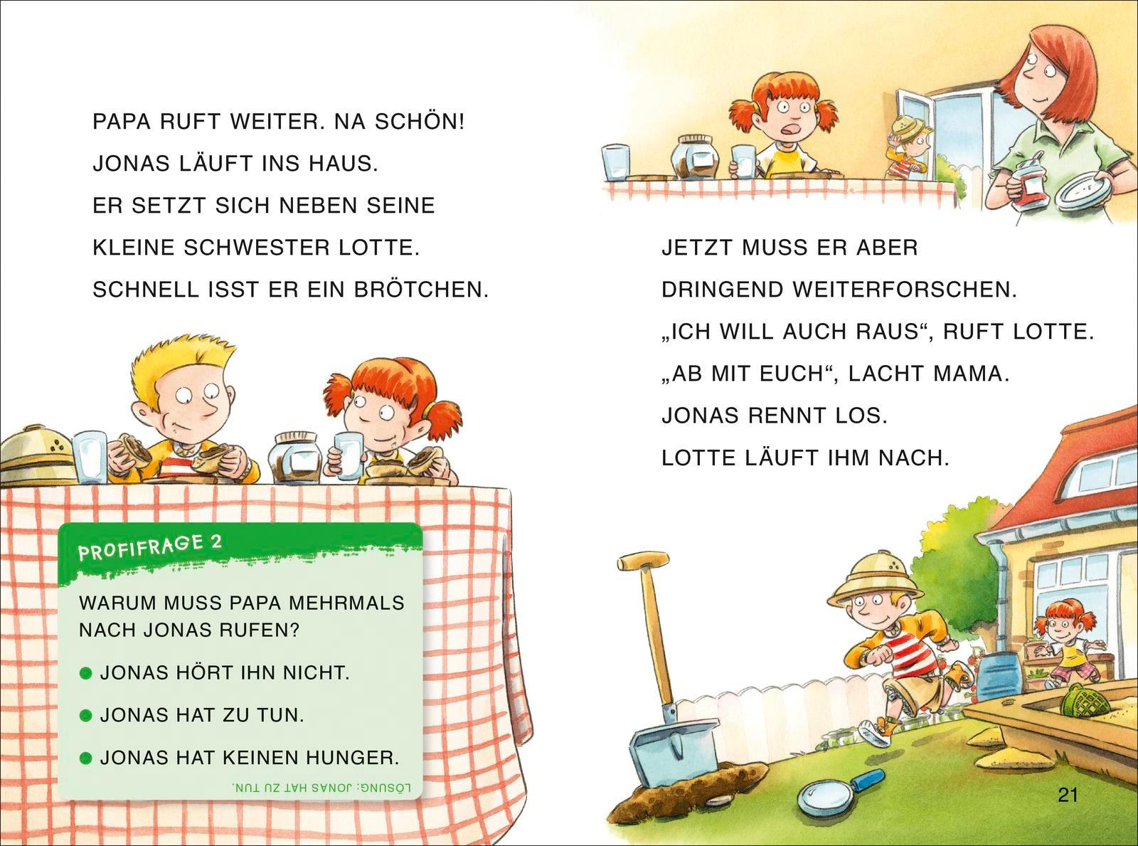 Beispielinhalt (Bild) Duden Leseprofi - GROSSBUCHSTABEN: DAS GEHEIMNIS DER DINOSPUR, Erstes Lesen