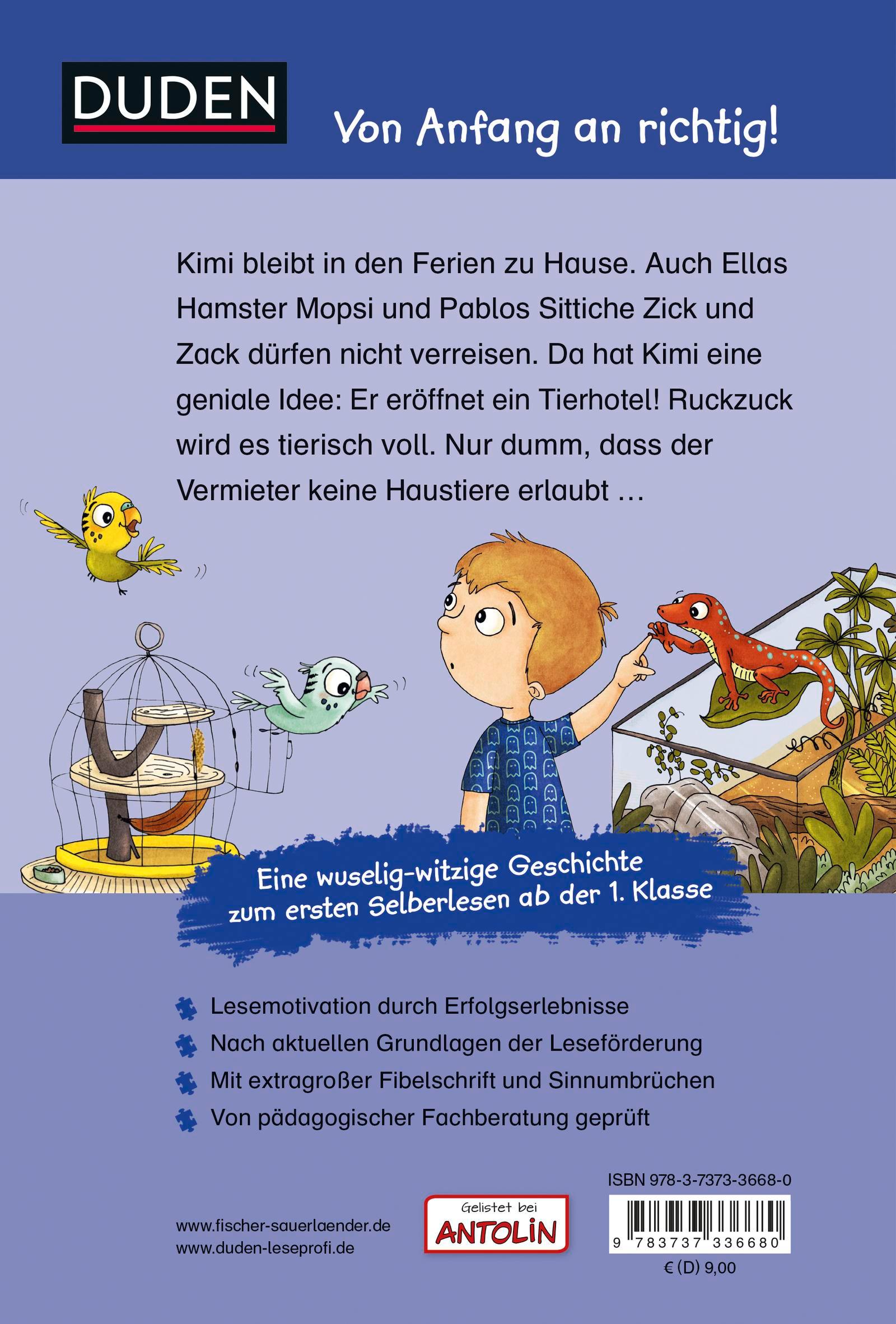Rückseitencover Duden Leseprofi - Das tierisch tolle Tierhotel, 1. Klasse
