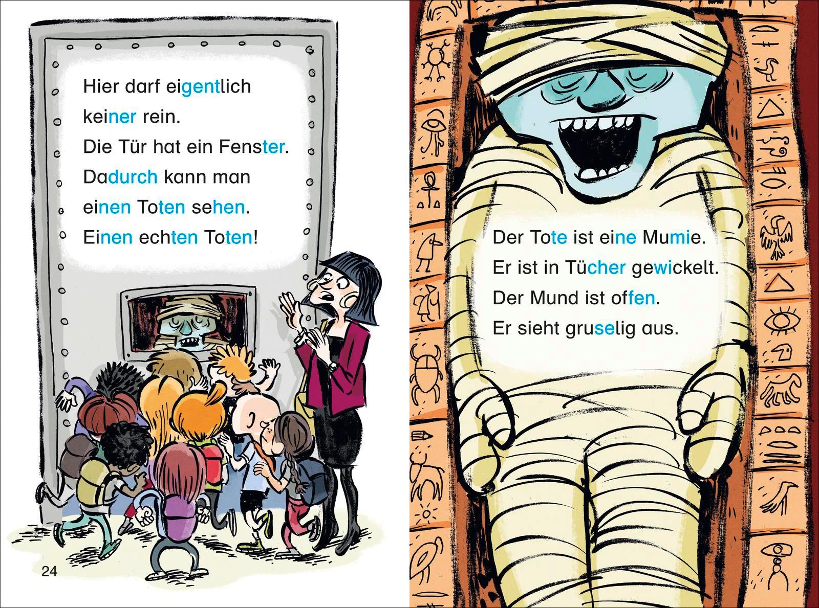 Beispielinhalt (Bild) Duden Leseprofi - Silbe-für-Silbe: Mein Mitschüler, die Mumie, 1. Klasse (Doppelband)