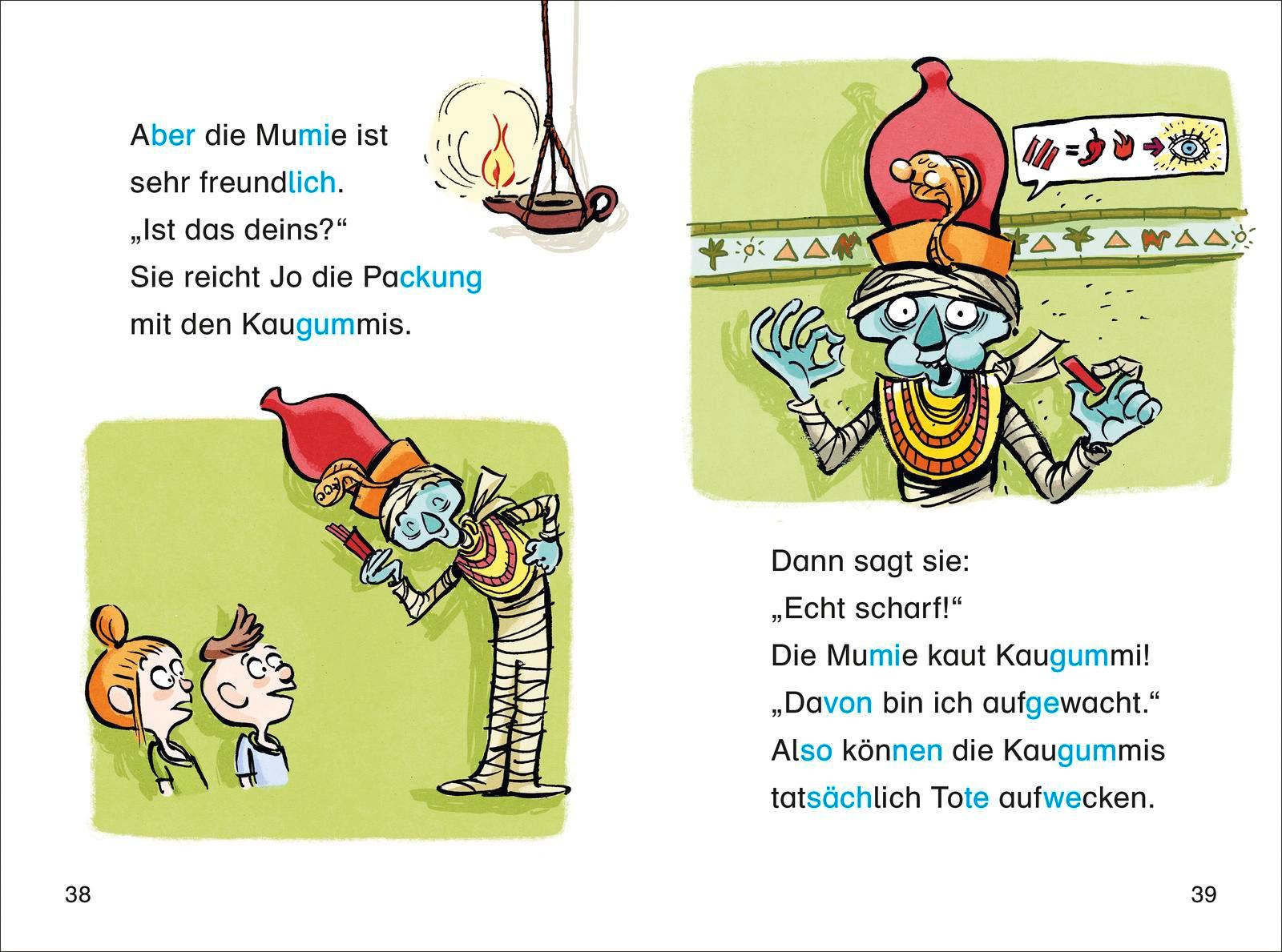 Beispielinhalt (Bild) Duden Leseprofi - Silbe-für-Silbe: Mein Mitschüler, die Mumie, 1. Klasse (Doppelband)