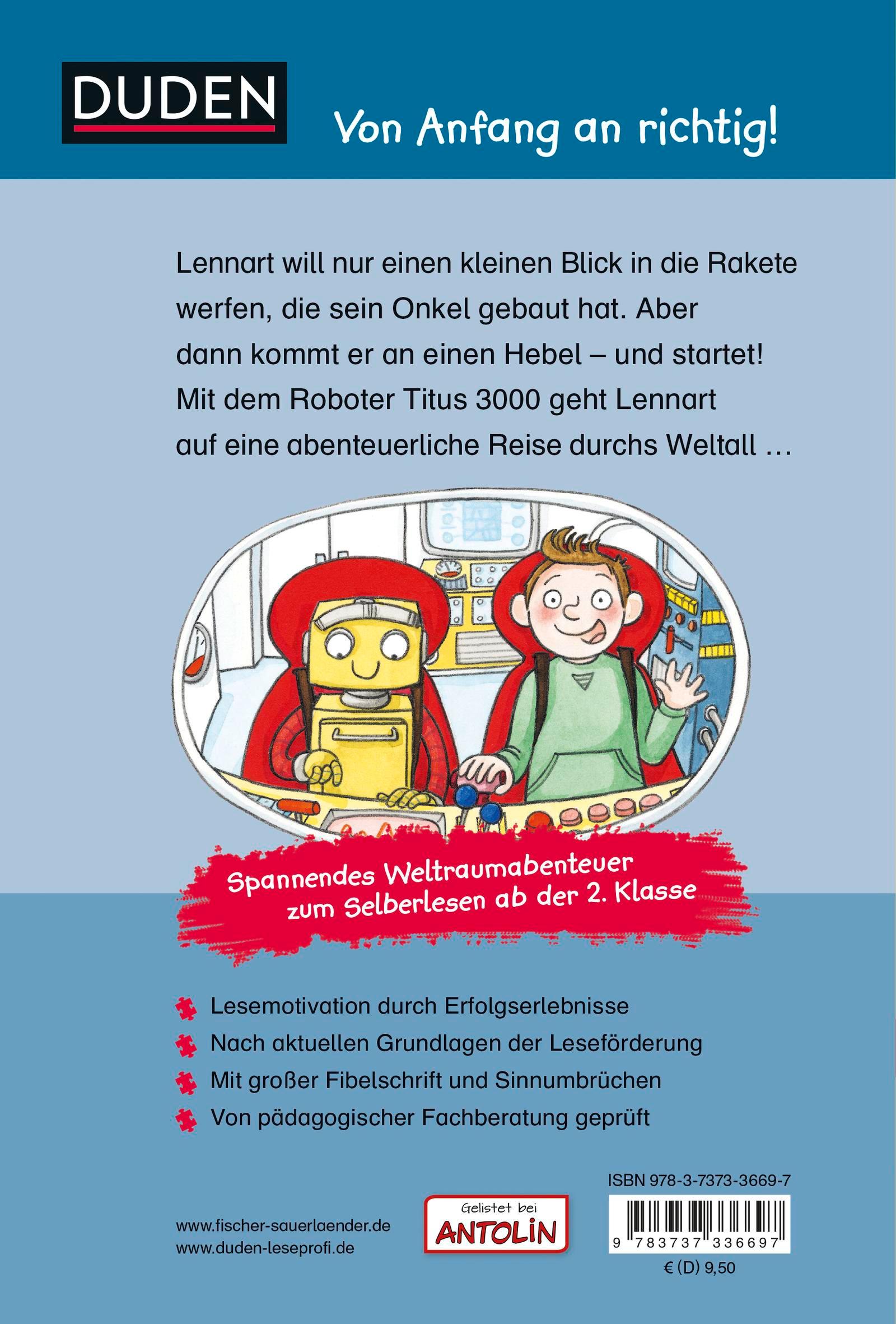 Rückseitencover Duden Leseprofi - Lennart, Titus und die Reise zum Mars, 2. Klasse