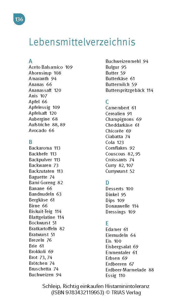Beispielinhalt (Bild) Richtig einkaufen Histamin-Intoleranz