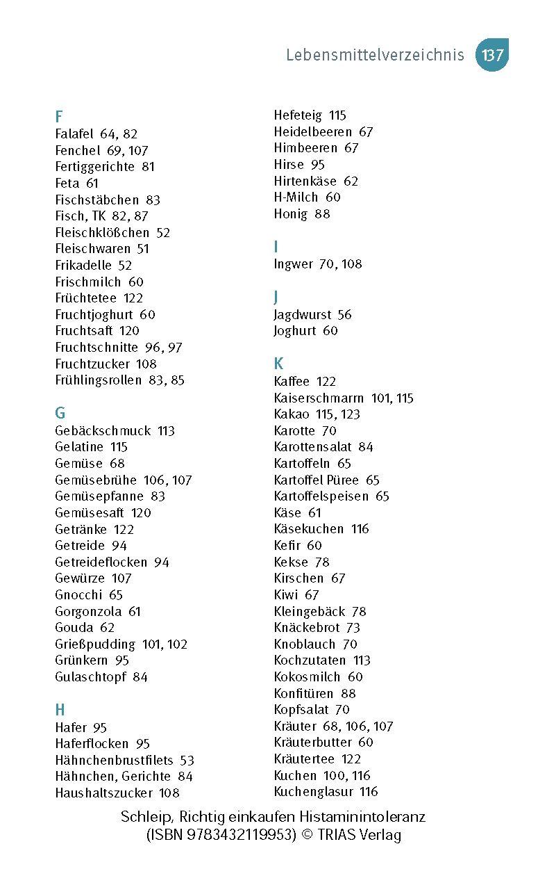 Beispielinhalt (Bild) Richtig einkaufen Histamin-Intoleranz