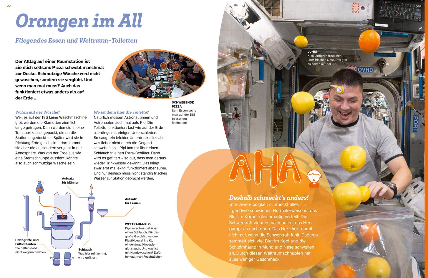 Beispielinhalt (Bild) WAS IST WAS Astronautinnen und Astronauten. Flieg mit ins All!
