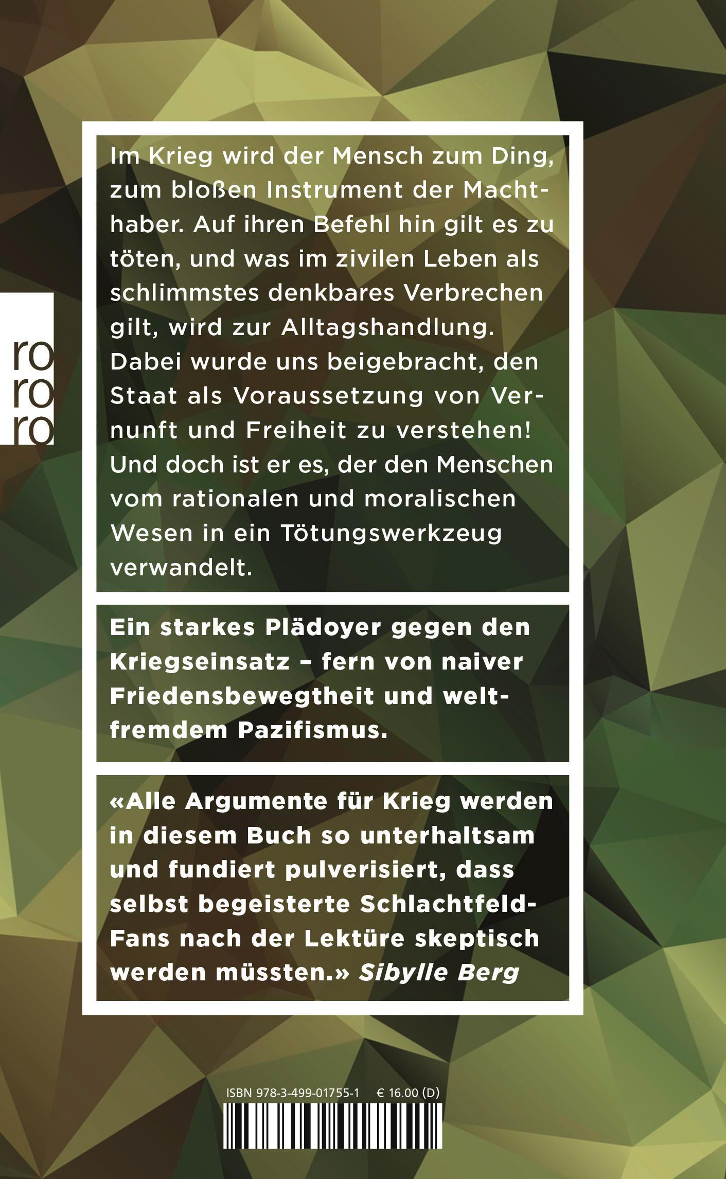 Rückseitencover Warum ich niemals für mein Land kämpfen würde