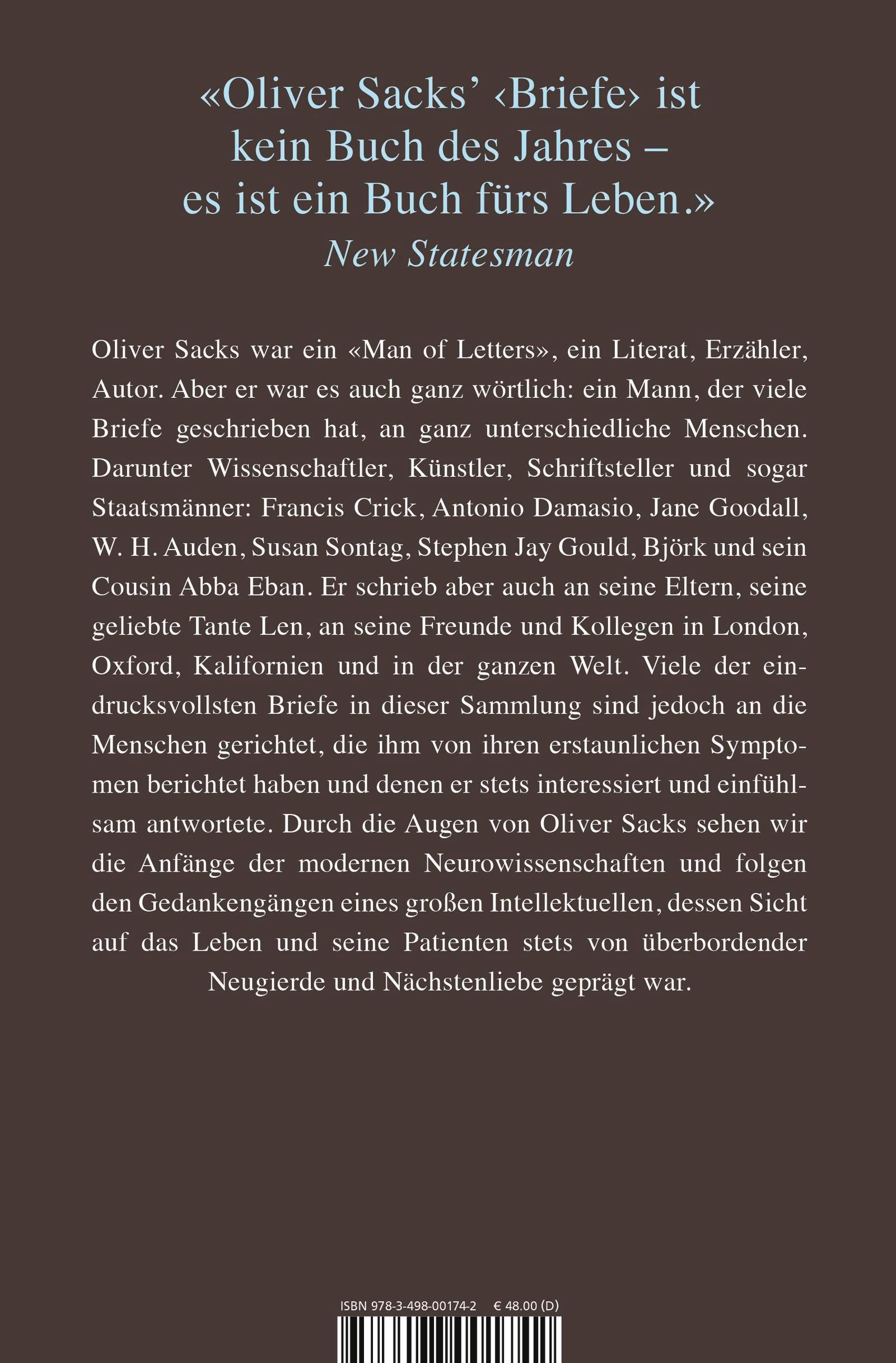 Rückseitencover Briefe von Oliver Sacks