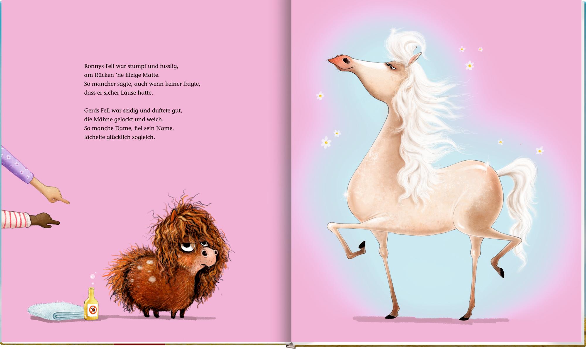 Beispielinhalt (Bild) Ronny, das Pony, und Gerd, das Pferd