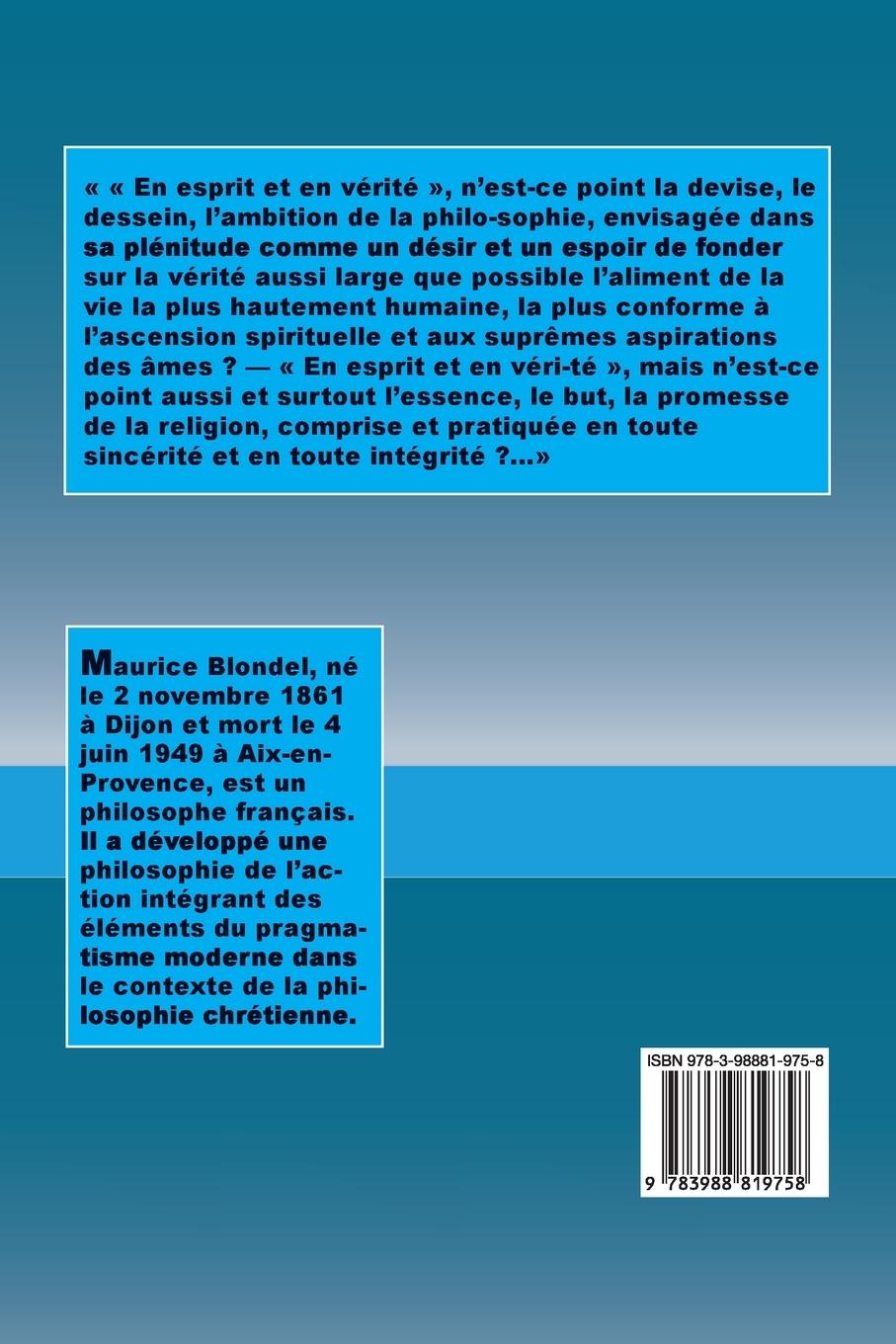 Rückseitencover La philosophie et l'esprit chrétien